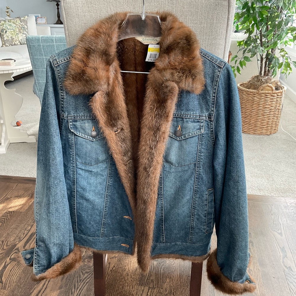 St. John’s Bay faux fu-lined denim jacket.